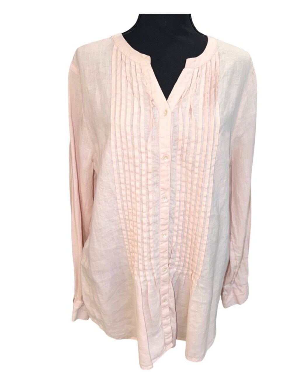 Sundance Pale Pink 100% Linen Lagenlook Coastal Money Pintuck Blouse Womens L - Picture 2 of 11